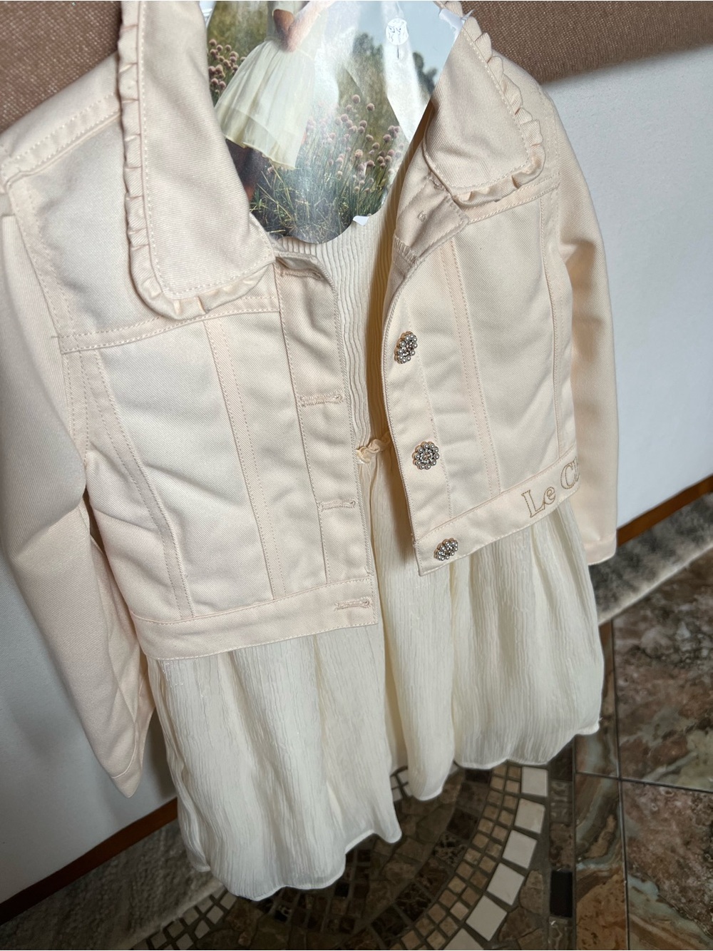 chic Cream Layered Jean Jacket with Dress